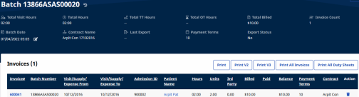 The Batch window displays invoices within the batch including essential details for both the batch and invoices.